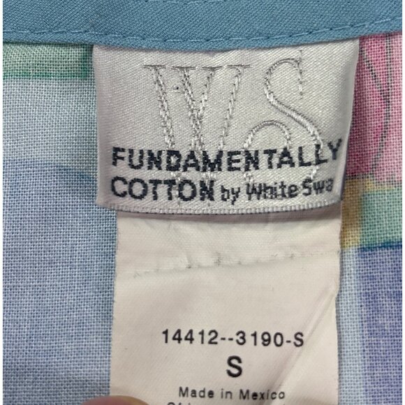 Fundamentally Cotton By White Swan Whimsical Cat Print Scrub Top S Snap Front - Picture 8 of 10